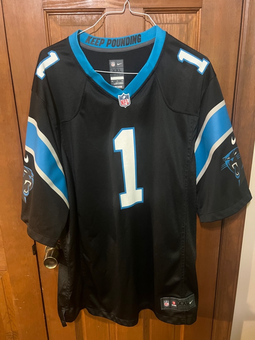 Nike Men’s Cam Newton XXL Carolina Panthers Black and Blue Jersey